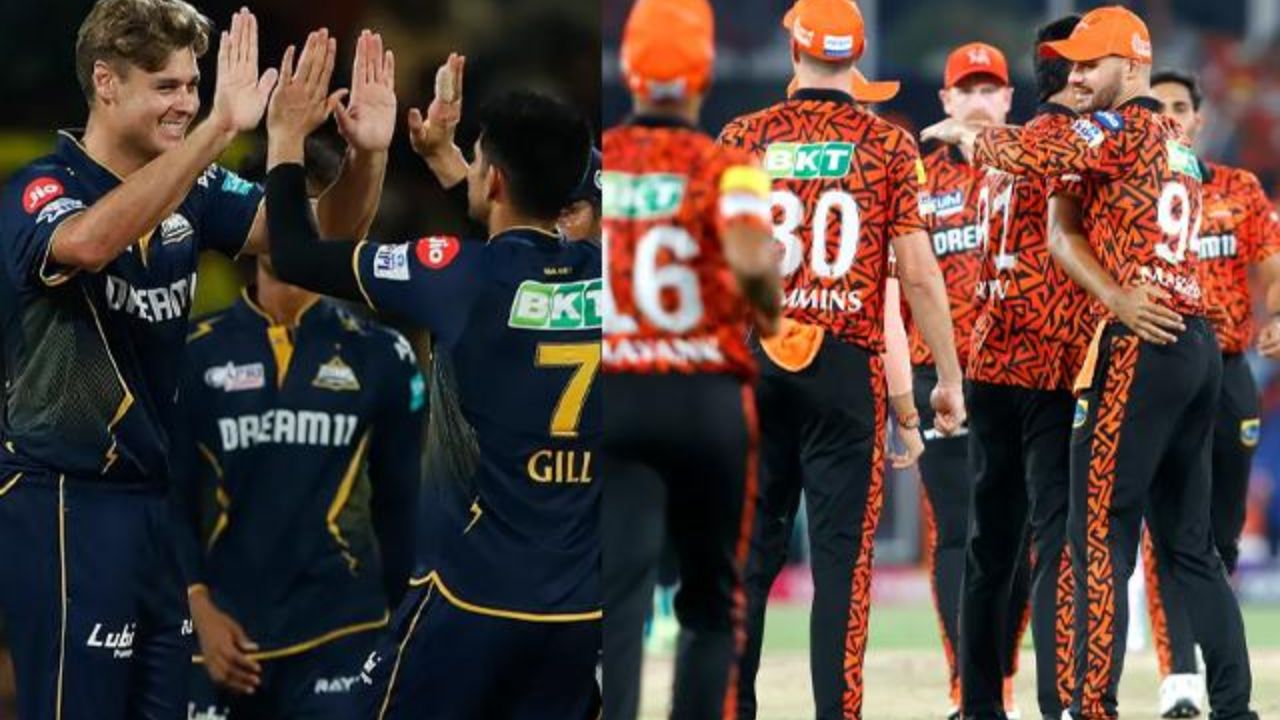 srh team payers and gujrat teams player in frame both teams are celebrating