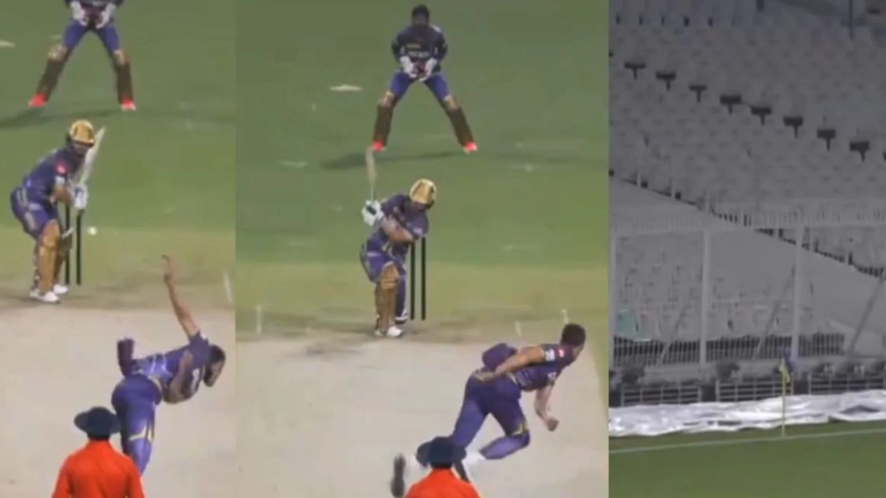 rinku singh batting and starc bowling in practice match in kkr jersey