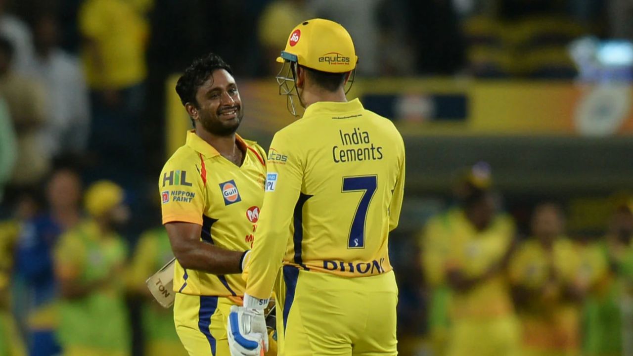 dhoni and raydu in csk jersey on ground playing cricket