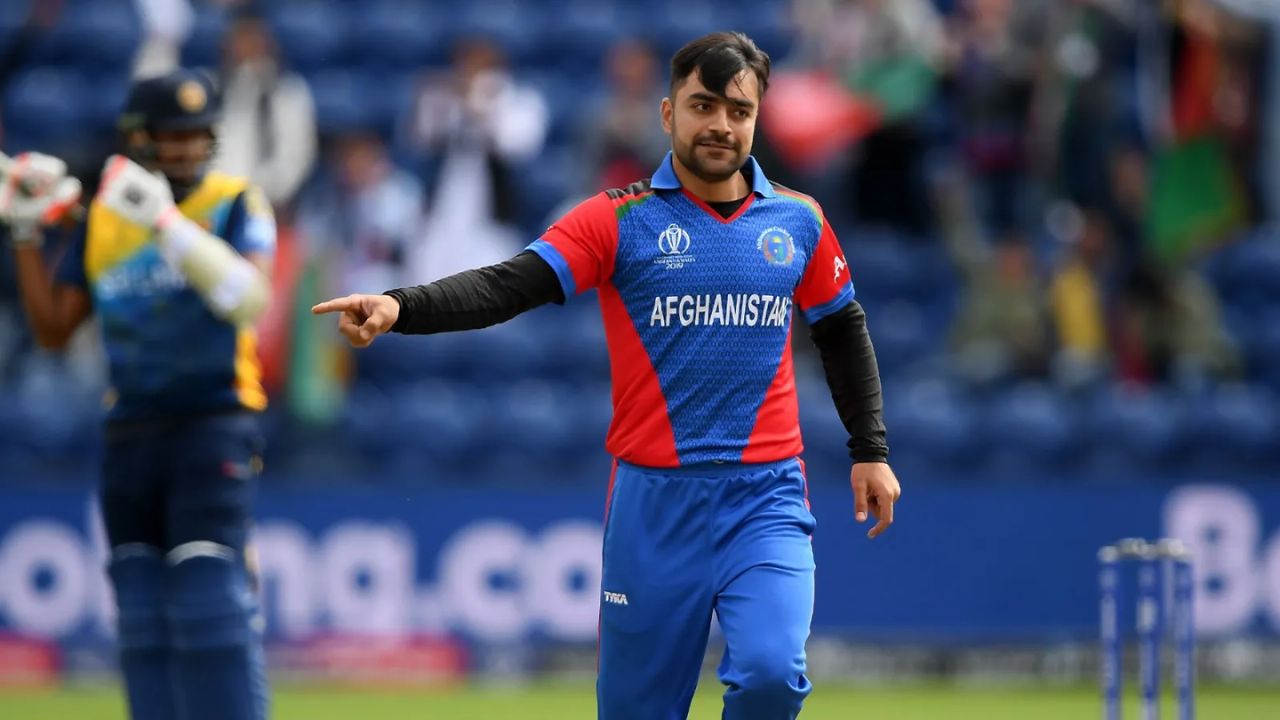 rashid khan playing cricket against srilanka and celebrating