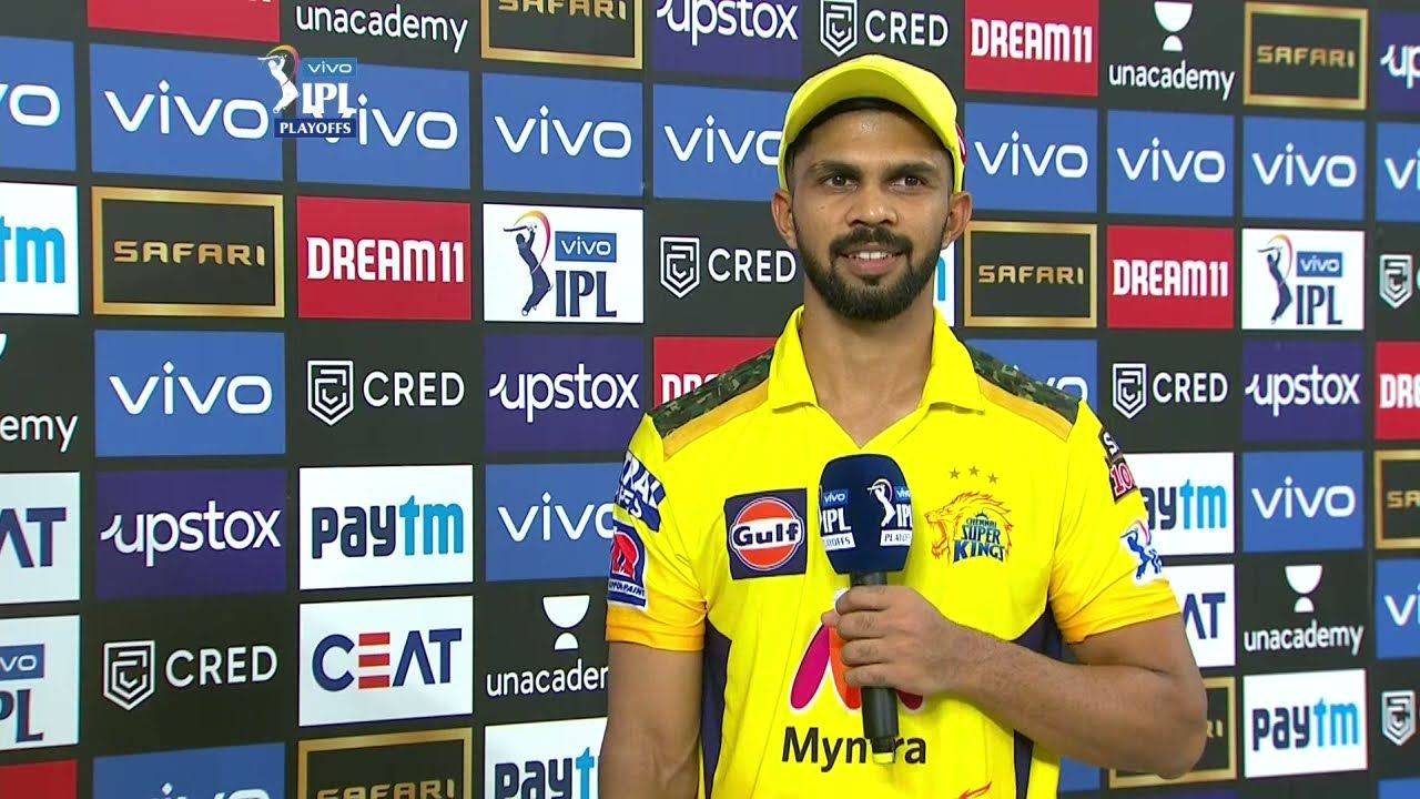 ruturaj gaikwad in csk jersey in press conference